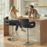 HOMCOM Bar Stools Adjustable Swivel Kitchen Chairs with Backrest Armrest Set of 2 PU Leather Black(m-2)