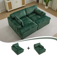Doppelsitzer-Chaiselongue-Schlafsofa, modulares Design mit ausziehbarem Schlafteil, platzsparend, 214x145x89 cm, Grün(m-4)