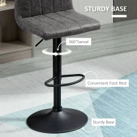 HOMCOM Adjustable Barstools Set of 2, Swivel Counter Bar Chairs, Bar Stools with Footrest, PU Leather, Gas Lift, Grey(m-7)
