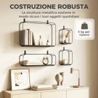 HOMCOM Mensole Flottanti Geometriche per Soggiorno, Set di 4 Pezzi, Nero(m-6)