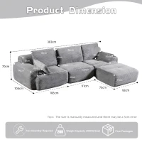 Modernes Sofa aus komprimiertem Memory-Schaumstoff, große Sofagarnitur für das Wohnzimmer, haustierfreundliches modulares Sofagarnitur Cloud, Cordstoff, kein Zusammenbau erforderlich, GRAU(m-3)