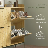 HOMCOM Mobila de pantofi 16 perechi cu 4 sertare, uși rabatabile, rafturi reglabile, 110 x 23,5 x 95,5 cm, stejar(m-4)