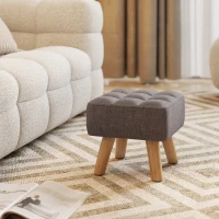 HOMCOM Repose pied salon ottoman siège rembourré en tissu avec pieds en bois 27 x 27 x 26 cm gris(m-2)
