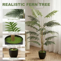 HOMCOM Artificial Fern Topiary Tree, Realistic Artificial Plant in Cement Pot, Fake Plant, 120cm(m-4)
