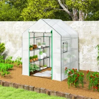 Outsunny Invernadero de Exterior con 6 Estantes Puerta Enrollable Cubierta de PE y Marco de Acero 140x143x190 cm Blanco(m-8)
