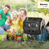Outsunny Garden Composter - Compost Bin for Waste - 360° Rotating - Double Chamber 160 L - Black, PP & Epoxy Steel(m-9)