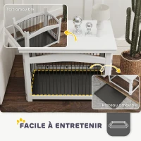 PawHut Cage pour chien 3 en 1 table d'appoint parc pour chien plateau amovible pour chien moyenne 82,5 x 57,5 ​​x 59,5 cm blanc(m-4)