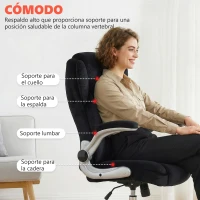 HOMCOM Silla de escritorio Ergonómica con Respaldo Alto Reposabrazos Abatibles Asiento con Muelles Altura Ajustable Negro(m-4)
