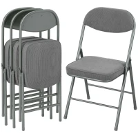 HOMCOM Set of Four Folding Corduroy Seat Chairs - Grey(m-10)