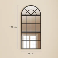 HOMCOM Large Arched Wall Mirror with Metal Grid, 3-Piece Split Window Mirrors, 120 x 54 cm, Black(m-3)