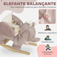 AIYAPLAY Cavalo Baloiço para Bebés com Som de Elefante e Cinto de Segurança de 3 Pontos Base em Madeira de Álamo 65x35x50 cm Castanho(m-4)