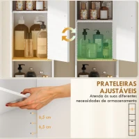 HOMCOM Coluna Estreita para Casa de Banho com Prateleiras Ajustáveis, Gaveta e Compartimento Aberto, 31,5x29,7x171,5 cm, Branco(m-6)