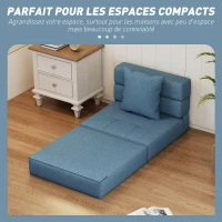 HOMCOM Chauffeuse canapé-lit convertible fauteuil 1 place avec 1 coussin déhoussable, tissu bleu foncé(m-6)