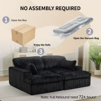 Doppelter Chaiselongue-Sessel für den Innenbereich, übergroße gepolsterte Cloud-Schlafcouch, luxuriöses Schlafsofa mit tiefem Sitz, geteiltes Chaiselongue-Sofa, Lesesessel aus Cord für das Wohnzimmer, kein Zusammenbau erforderlich, schwarz(m-9)