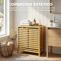 HOMCOM Cesto Portabiancheria in Bambù 64L con Coperchio, 2 Sacche in Tessuto Oxford Rimovibili e Lavabili, Color Legno(m-5)