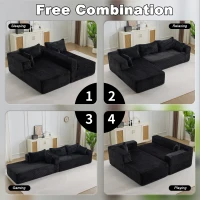 Kompressions-Sofagarnitur mit bequemer Chaiselongue, knochenloses L-förmiges Sofa mit tiefem Sitz, minimalistische modulare Sofas zum Schlafen für Wohnzimmer, Schlafzimmer, Apartment, Lounge, Cord, Schwarz(m-6)