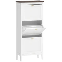 HOMCOM Shoe Cabinet with 3 Flip Drawers, Farmhouse Narrow Shoe Storage Cabinet with Adjustable Shelves, White(m-1)
