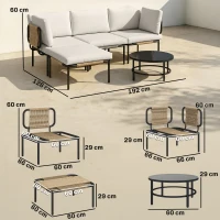 Outsunny Ensemble Jardin 5 Pièces, Rotin Modulable en L avec Coussins, Couleur Kaki(m-3)