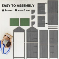 Outsunny Garden Shed Vertical Utility 3 Shelves Shed Wood Outdoor Garden Tool Storage Unit Storage Cabinet, 77 x 54.2 x 179cm - Grey(m-8)