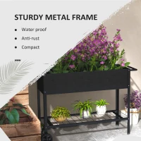 Outsunny Raised Garden Planter on Legs dim. 109L x 39l x 80H cm Shelf 2 Wheels + Irrigation Insert Metal Black(m-6)