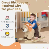HOMCOM Kids Lion-themed Rocking Horse, with Roaring Sound Button, Seatbelt, Brown(m-4)