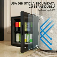 HOMCOM Frigider 46L, 59 Cutii, Ușă din Sticlă, Raft Temperat, LED, Touchscreen, pentru Bucătărie Birou Dormitor Bar, Negru(m-5)