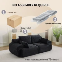 Modernes Memory-Schaum-Sofa, 2-Sitzer, große Sofagarnitur für das Wohnzimmer, haustierfreundliches, modulares Sofa, Cordstoff, extra tiefes Sofa, kein Zusammenbau erforderlich, Schwarz(m-7)