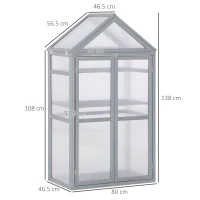 Outsunny 80 x 47 x 138 cm Polycarbonate Greenhouse with Adjustable Shelves Double Doors Openable Top Covers Garden for Flower Vegetable Plants Grey(m-3)