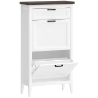 HOMCOM Shoe Cabinet with 2 Flip Drawers, Farmhouse Narrow Shoe Storage Cabinet with Adjustable Shelves, White(m-1)