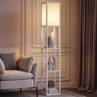 HOMCOM 3-Tier Floor Lamp with Shelves and Storage, Modern Corner Standing Lamp with Lampshade, Reading Light with Foot Switch for Living Room, Bedroom, Home Office, Bulb not Included, White(m-10)