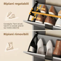 HOMCOM Scarpiera con Specchio, 4 Cassetti Ribalta, Scarpiera Ingresso, Grigio(m-6)