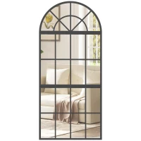 HOMCOM Large Arched Wall Mirror with Metal Grid, 3-Piece Split Window Mirrors, 120 x 54 cm, Black(m-10)