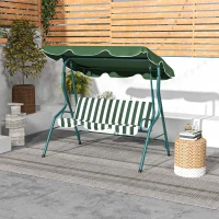 Outsunny Balancelle de Jardin 3 Places Toit imperméabilisé Inclinaison réglable Coussins Assise Dossier Vert Blanc rayé(m-10)