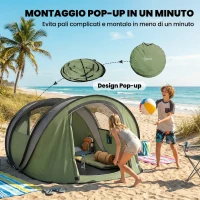 Outsunny Tenda da Campeggio Pop-Up per 2-3 Persone, 2 Porte, 2 Finestre, Impermeabile, Verde(m-4)
