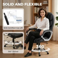 HOMCOM Scaun Birou Ergonomic Rotativ din Piele PU, Funcție Legănare, Înălțime Reglabilă, Capacitate 120kg, Negru(m-8)