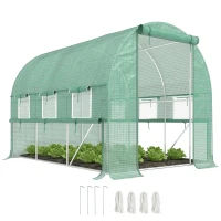 Outsunny Serre de jardin tunnel serre tunnel 6 m² avec 6 fenêtres porte enroulable toile PE structure en acier galvanisé vert(m-11)