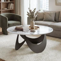 HOMCOM Coffee Table Sintered Stone Top Adjustable Foot Pads Modern Centre Table for Living Room White and Black(m-9)