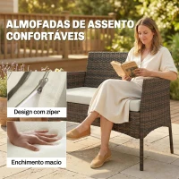Outsunny Conjunto de Jardim em Vime com Almofadas Móveis de Exterior com 2 Poltronas Sofá de 2 Lugares Mesa com Vidro Marrom e Bege(m-6)