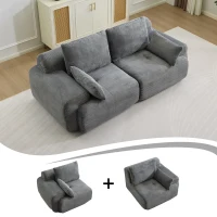 Modernes Sofa aus komprimiertem Memory-Schaum, 2-Sitzer, große Sofagarnitur für das Wohnzimmer, haustierfreundliches modulares Sofagarnitur Cloud, Cordstoff, extra tiefes Sofa, kein Zusammenbau erforderlich, Grau(m-4)