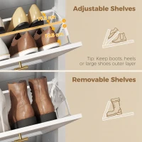 HOMCOM Shoe Cabinet with 3 Flip Drawers, Farmhouse Narrow Shoe Storage Cabinet with Adjustable Shelves, White(m-6)