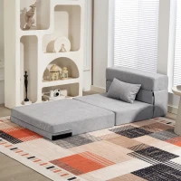 HOMCOM Sofa la sol, canapea tapițată, transformabilă în saltea, spumă, pernă, Gri deschis(m-5)