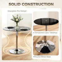 HOMCOM Round Bar Table, Modern Dining Table with Tempered Glass Top and Steel Frame for 4, 70 x 70 x 75.5cm, Black(m-4)