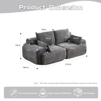 Modernes Sofa aus komprimiertem Memory-Schaum, 2-Sitzer, große Sofagarnitur für das Wohnzimmer, haustierfreundliches modulares Sofagarnitur Cloud, Cordstoff, extra tiefes Sofa, kein Zusammenbau erforderlich, Grau(m-3)