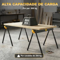 HOMCOM Conjunto de 2 Cavaletes para Serra Dobráveis Altura Ajustável para Madeira 2x4 com Alça e Ganchos Suporta até 500 kg Preto(m-4)