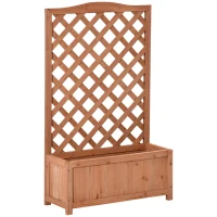 Outsunny Planter with Trellis, Flower Box, Raised Bed, for Climbing Plants, Vegetables, Flowers, Solid Wood, Indoor and Outdoor, Yard, Garden, Balcony, 70 x 28 x 117 cm, brown(m-1)