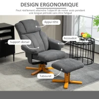 HOMCOM Fauteuil relax avec repose-pied, fauteuil de relaxation, dossier inclinable, assise rembourrée, 79x80x104cm, gris foncé(m-5)