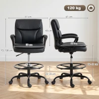 HOMCOM Sedia da Ufficio Ergonomica, Sedia da Disegno Regolabile in Altezza, Poggiapiedi Regolabile, 61x61x108 cm, Nero(m-3)