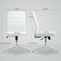 HOMCOM Sedia da Ufficio Ergonomica e Regolabile con Schienale Ricurvo, in Pelle PU e Acciaio, 58x53x97-107 cm, Bianco(m-3)