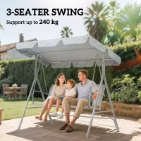 Outsunny Metal Garden Swing Chair, 3-Seater Swing Seat, Patio Hammock Bench Canopy Lounger, Light Grey(m-7)