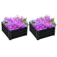 Outsunny Set of 2 Raised Garden Bed, Outdoor Elevated Galvanised Planter Box for Flowers, Herbs, 60x60x30.5cm, Grey(m-10)